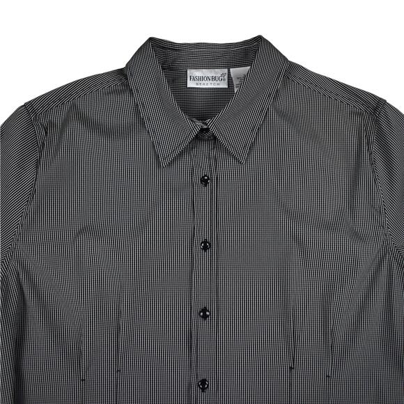 Y2K Vintage black/white print button up stretch shirt top size large preppy - Picture 2 of 8